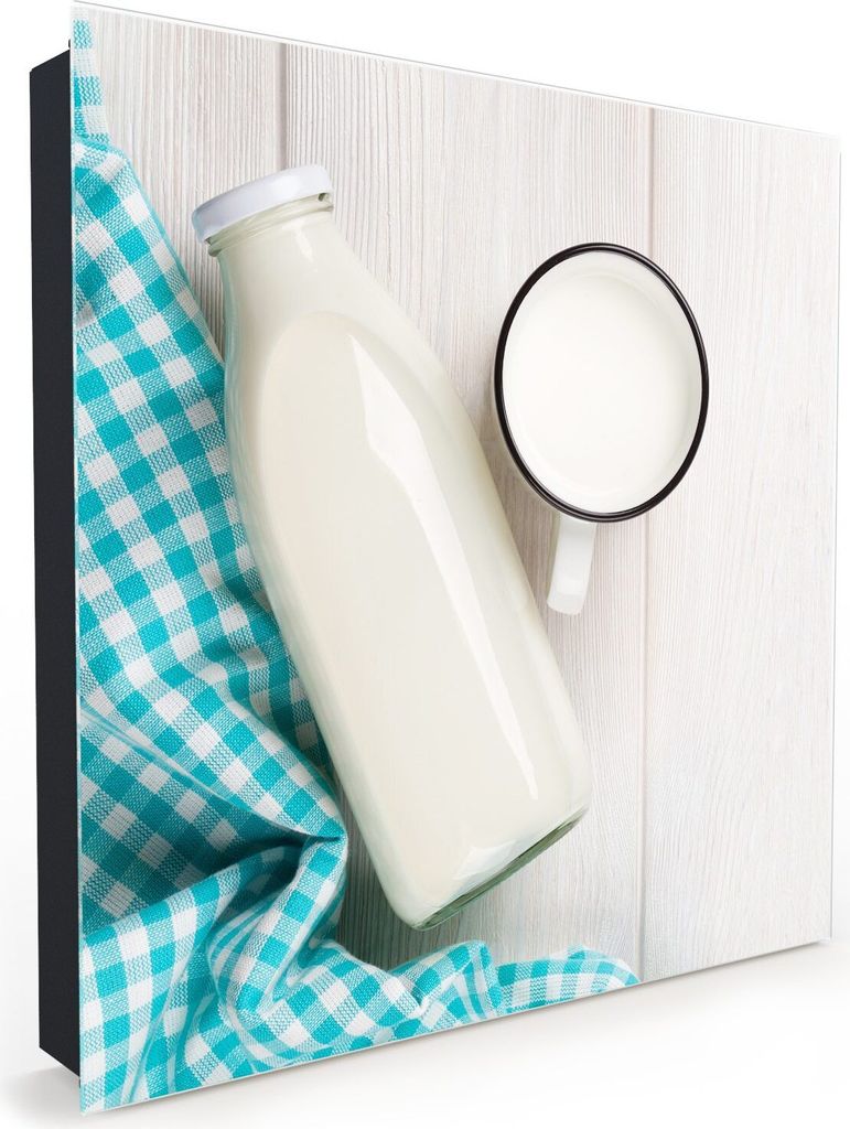 Nachbildung-Schlüsselkasten, Magnetpinnwand und Memoboard mit Glasfront Motiv Milchtasse und Milchflasche