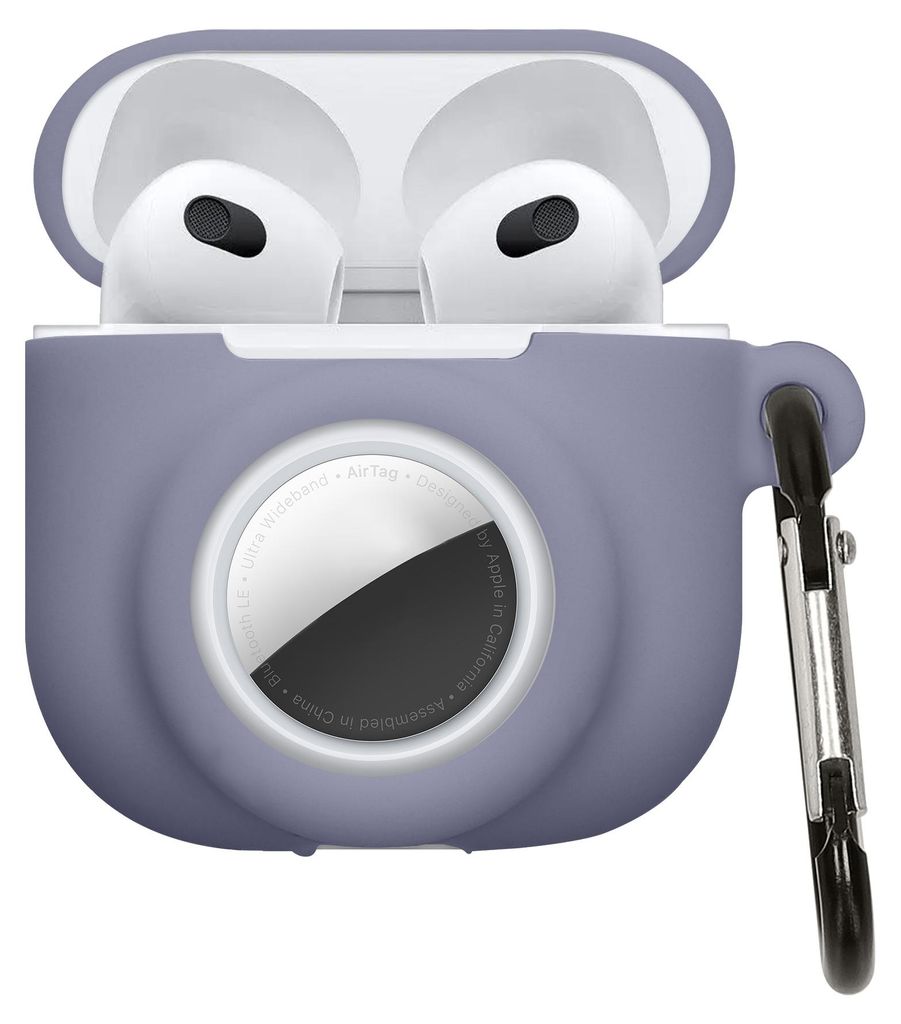 kwmobile 2-in1 Schutzhülle für Apple Airpods 4 Hülle - Kopfhörer Silicon Case kompatibel mit AirTag - stoßfestes Cover mit Karabiner - Lavendel
