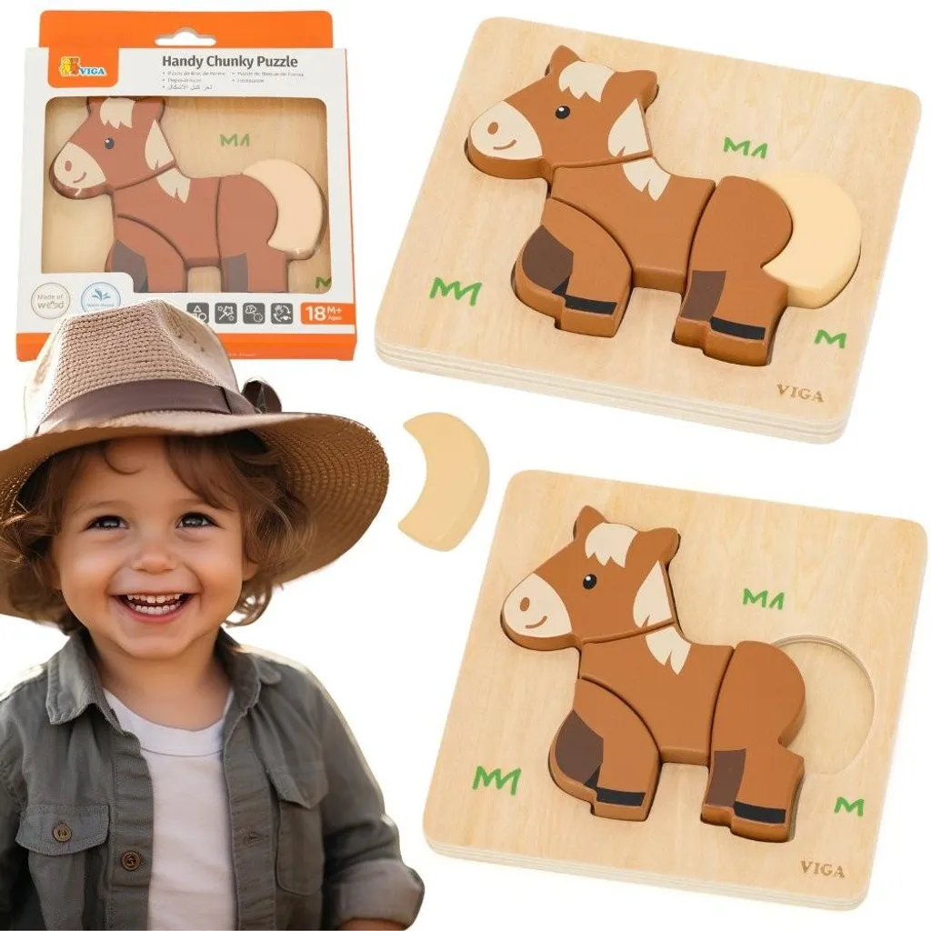 Viga Puzzle en Bois Mon Ami Le Cheval - Premier Jeu d'Éveil Éducatif