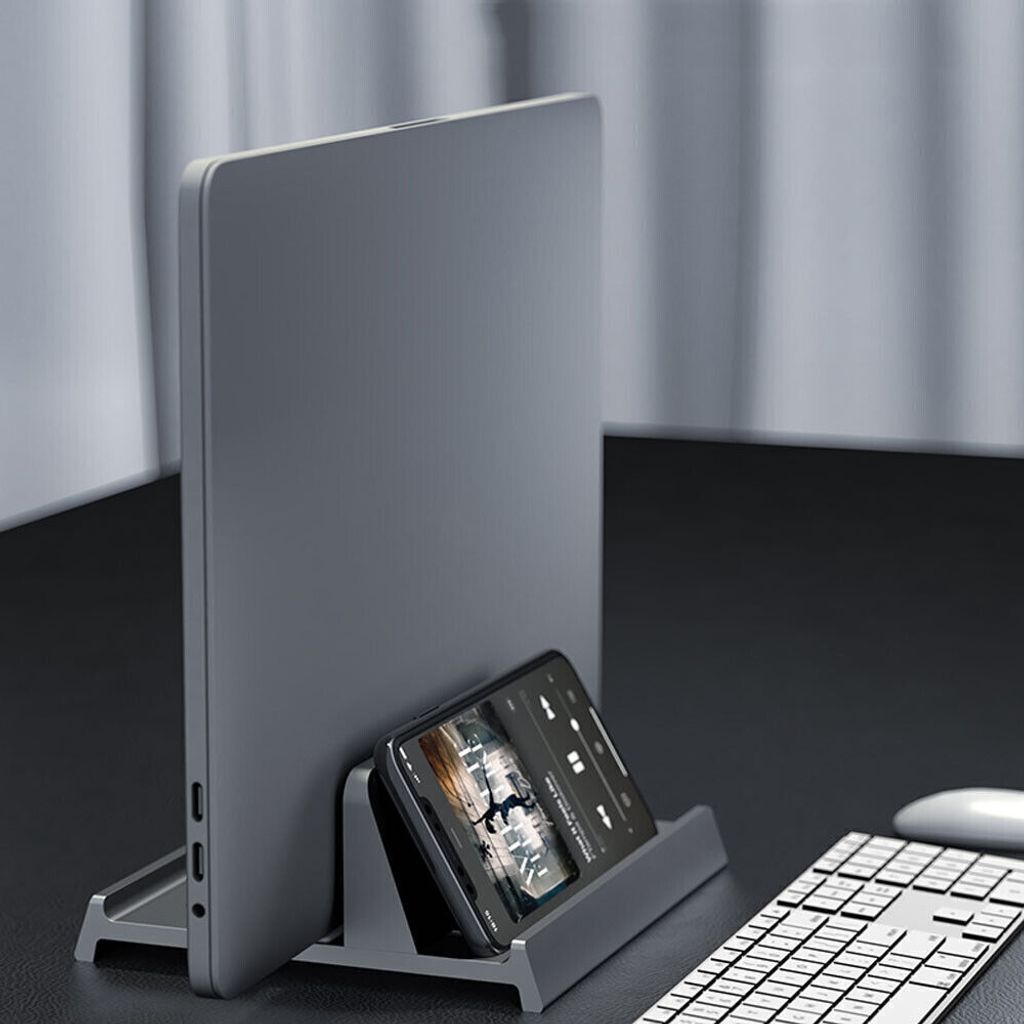 INF Vertikaler Laptopständer Aus Aluminium – Platzsparend, Für Geräte Von 14–69 Mm Stärke