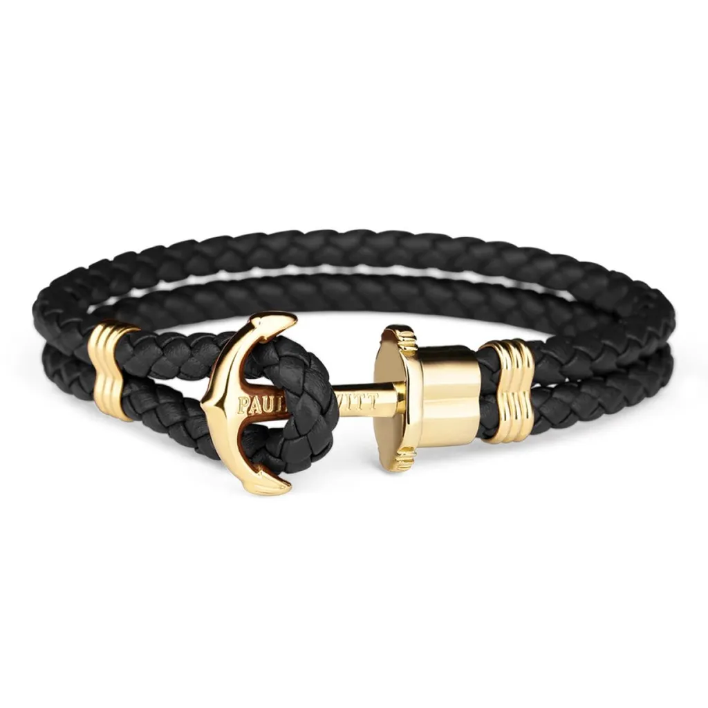 Paul Hewitt Phreps Bracciale Ancora Oro e Pelle 19,7 cm | Collezione 2026