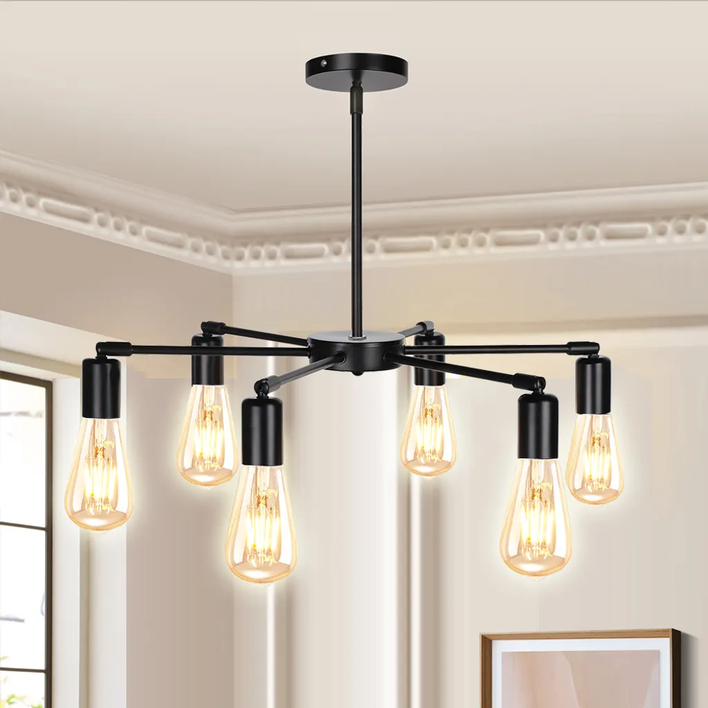 Lustre Noir Rétro 6 Lampes E27 : Solution Éclairage Puissant et Déco - 7