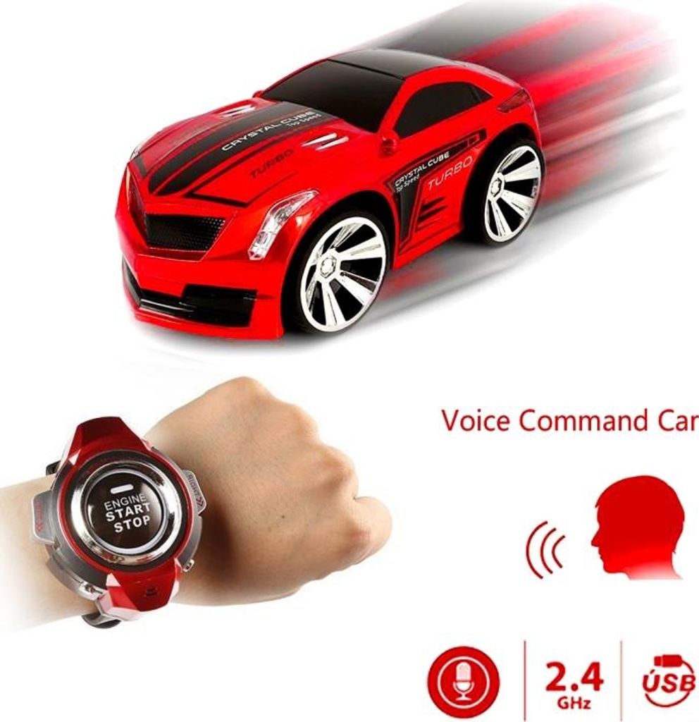 2.4GHz Mini RC Auto Voice Command Car Smart Watch Fernbedienung Sportwagen Spielzeug (Rot)