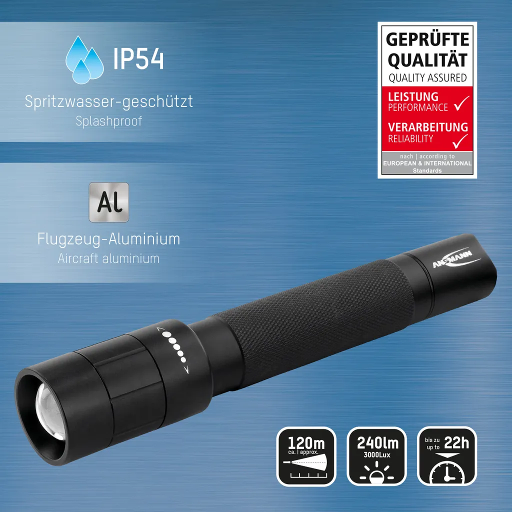 Ansmann M200F Lampe de poche LED Black Hand haute précision éclairage