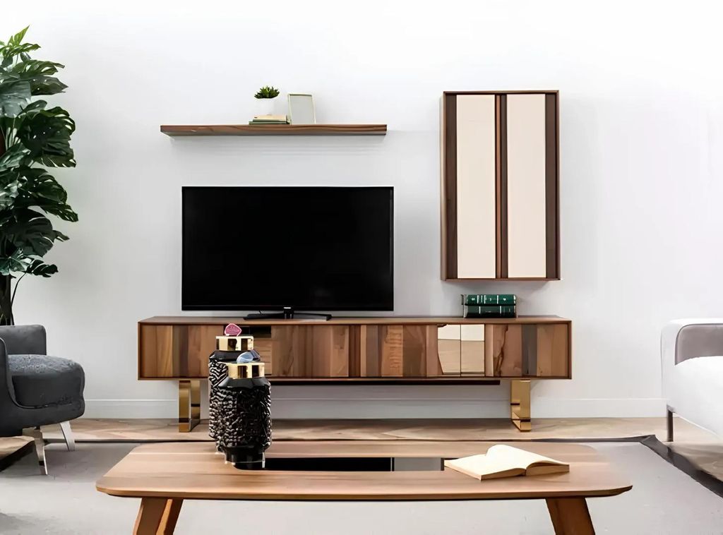 tv Lowboard rtv Schrank Tisch Wohnzimmer Holz Modern Wohnwand Möbel 5tlg