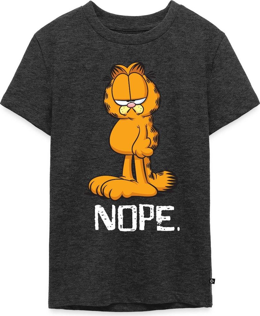 Spreadshirt Garfield Nope Nein Nö Kein Bock Lustig Teenager Premium T-Shirt, 146/152 (10 Jahre), Anthrazit meliert