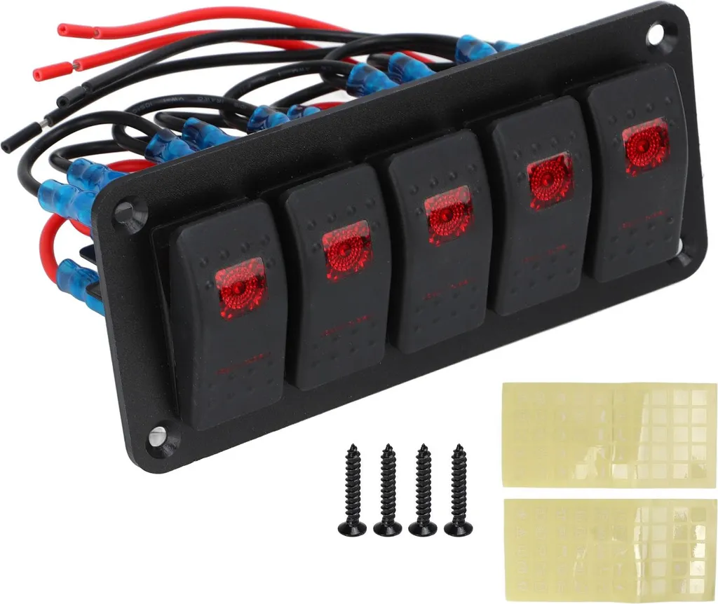Pannello Comandi 5 Interruttori LED Blu per Barca e Camper 12/24V