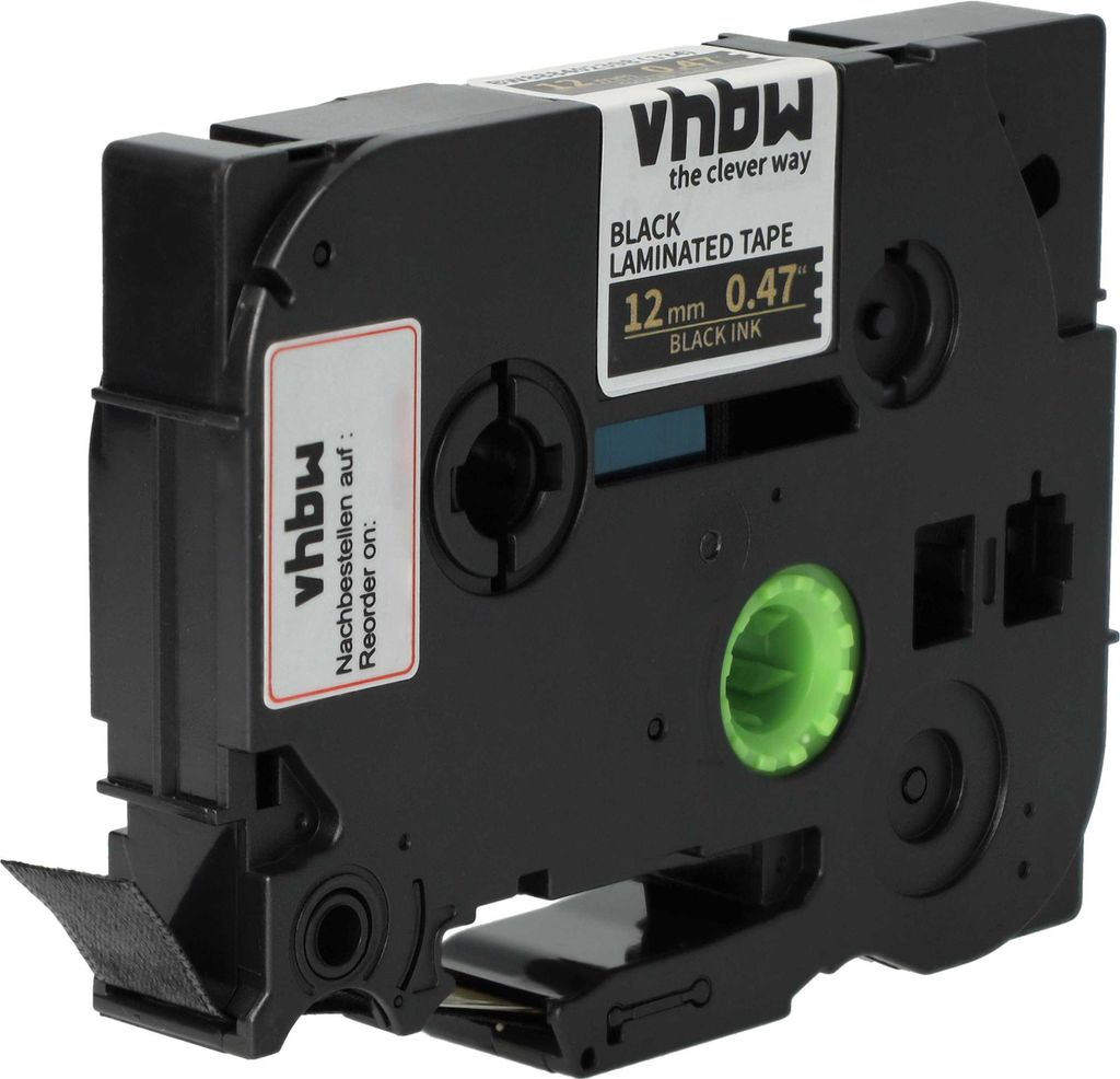 vhbw Schriftband-Kassette Textil kompatibel mit Brother PT 1180SC, 1180SP, 11Q, 1180HK, 1190 Etiketten-Drucker 4m x 12mm Gold auf Schwarz, Kunststoff