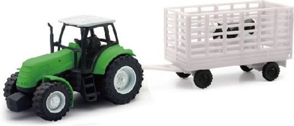 Grüner Traktor mit Viehanhänger und 1 Kuh, NEW05685D, Maßstab1/32, NEWRAY