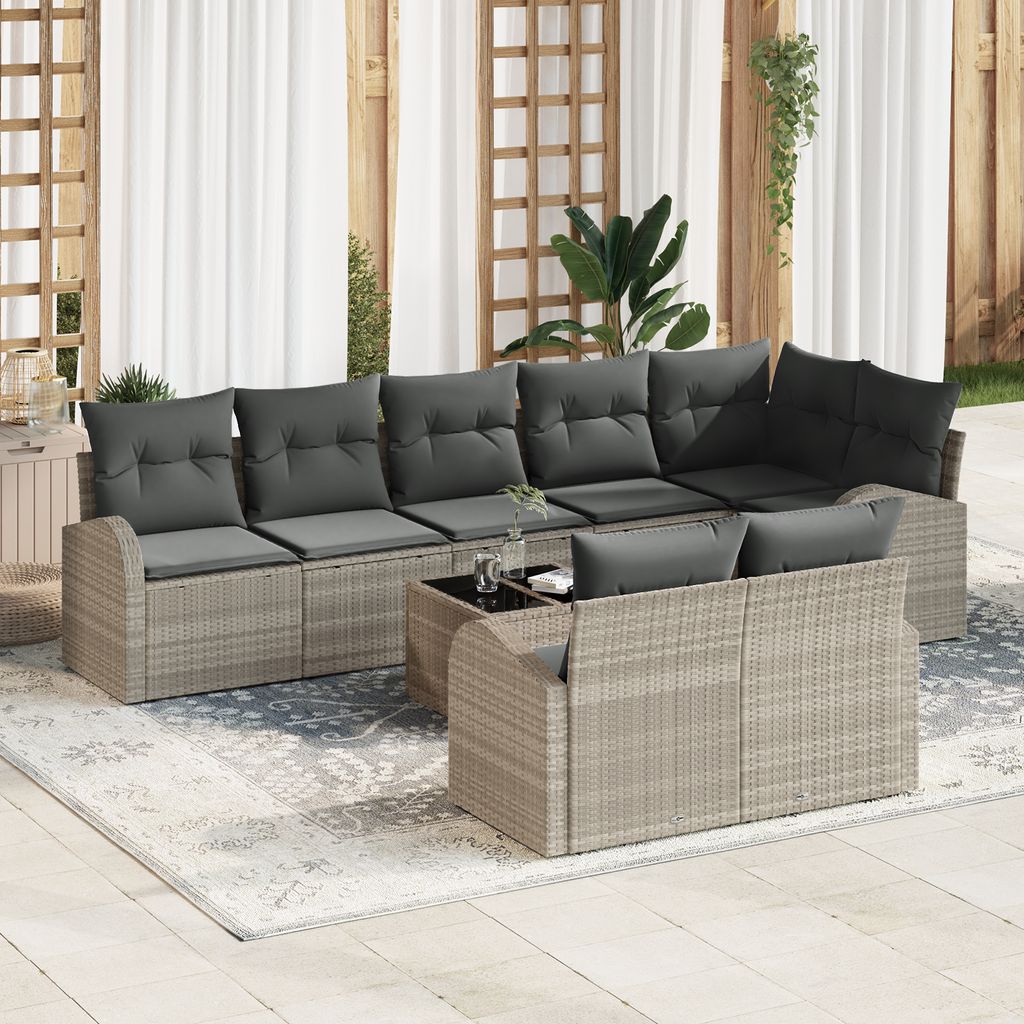 9-teiliges Garten-Sofa-Set mit Kissen Grau Poly Rattan, Gartensofas DesignMöbel Neu