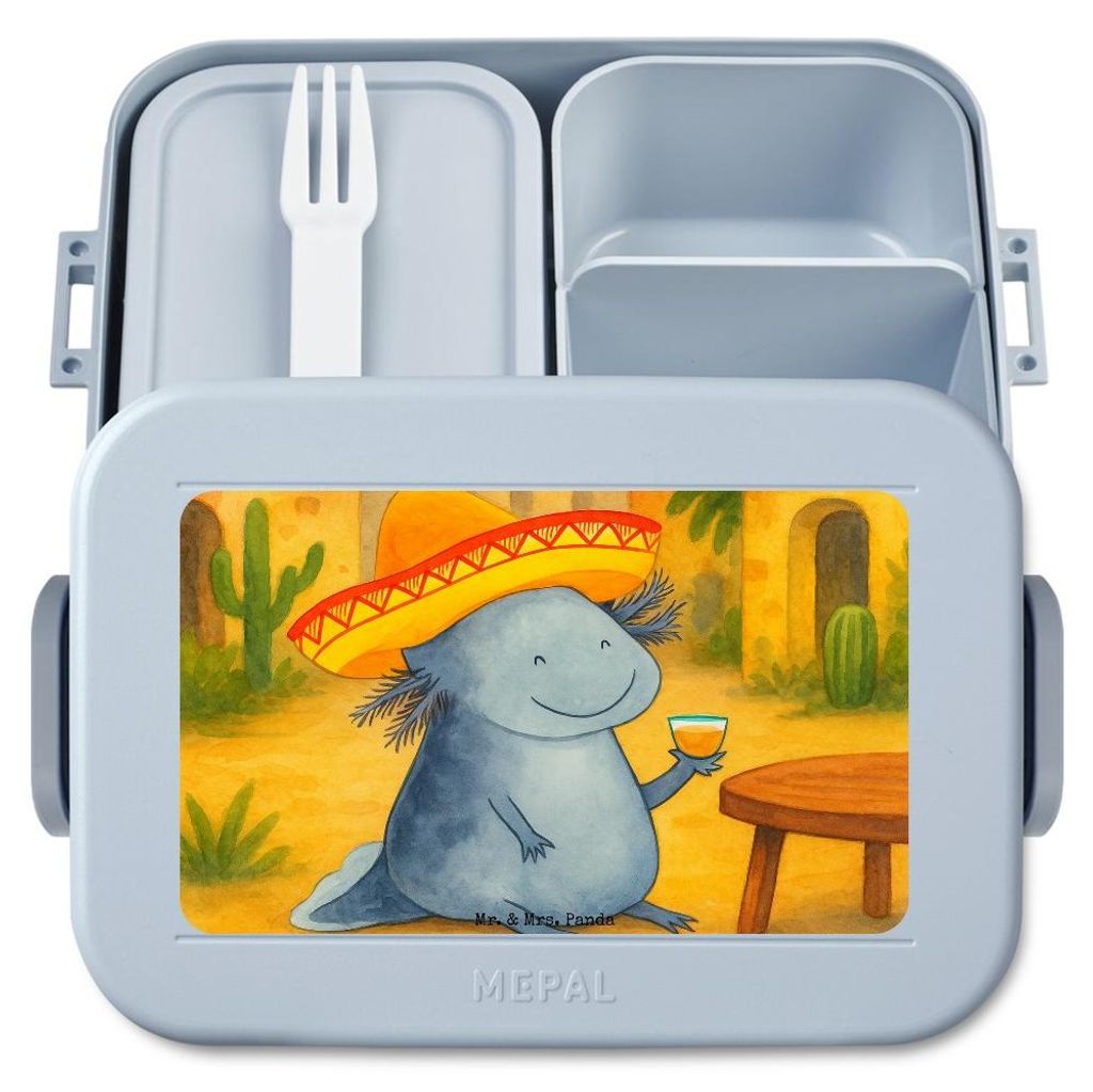 Mr. & Mrs. Panda Essensbox Axolotl Tequila Design - Blau Pastell - Geschenk, Bentobox, Spruch, Snackbox, trinken, Bento Box, Frischhaltedose, Lunch...