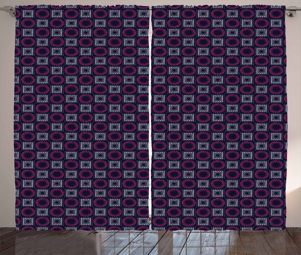 ABAKUHAUS Geometrisch Rustikaler Gardine, Squares-Kreis-Punkte, Schlafzimmer Kräuselband Vorhang mit Schlaufen und Haken, 280 x 175 cm, Indigo Ros...
