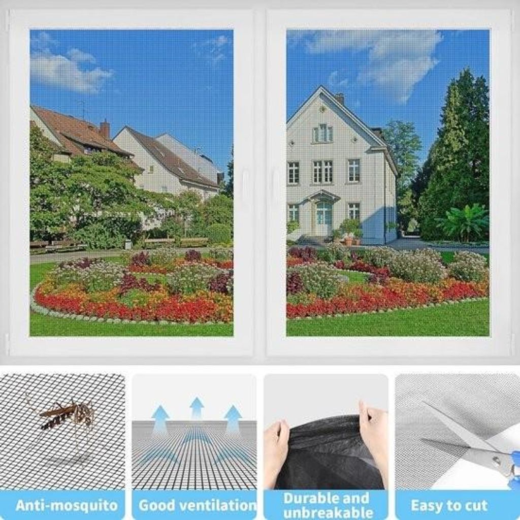 Insektenschutzgitter für Fenster und Türen – Zuschneidbares Fliegengitter 1,2 x 2,5 m – Mücken- und katzenabweisend – Schwarz