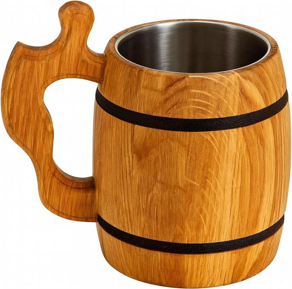 Eichenkrug mit Edelstahleinsatz – Holzbierkrug