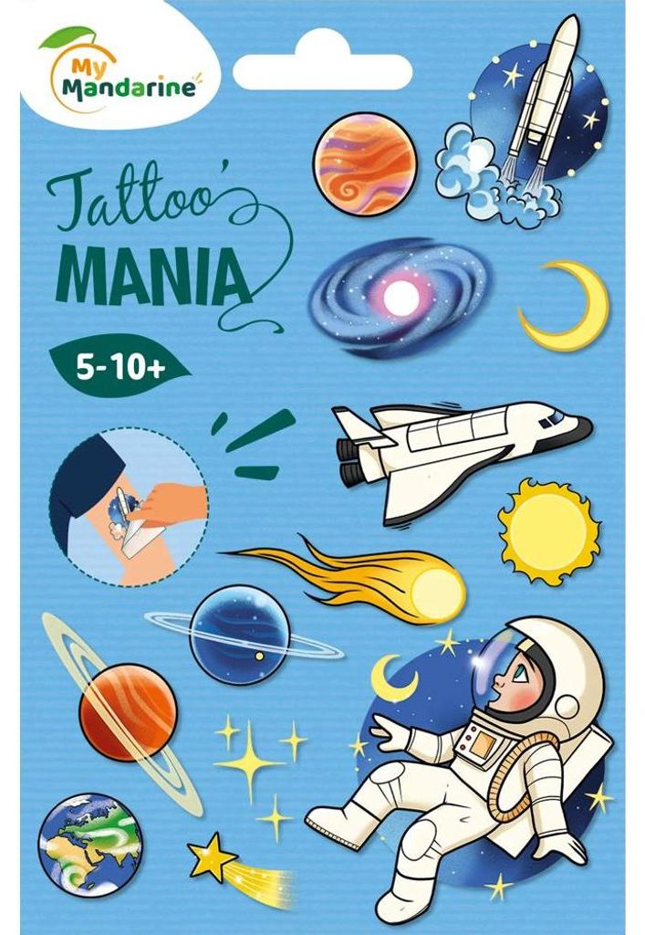 Tattoo Mania Weltraum Tattoos, 16 Stück, 1 Bogen 10,5x16 cm, ab 5 Jahren
