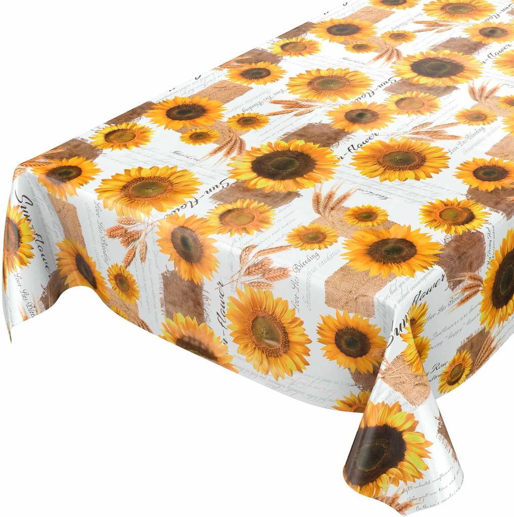 Tischdecke Wachstuch Blumen Gelb Robust Wasserabweisend Breite 140 cm Länge 260 cm