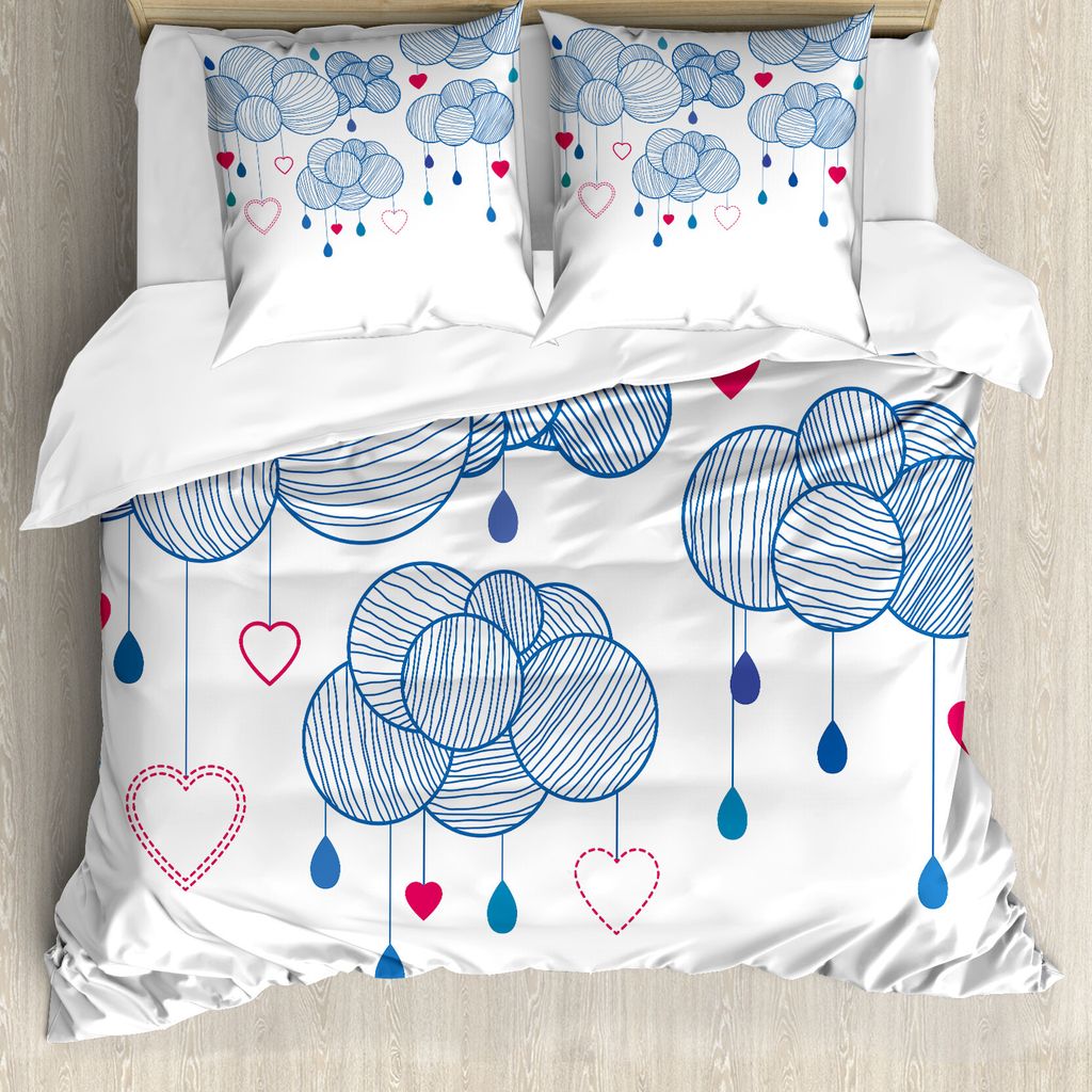 ABAKUHAUS Modern Bettbezug, Hand gezeichnet Wolken, Milbensicher Allergiker geeignet mit Kissenbezügen, 155 cm x 220 cm - 80 x 80 cm, Violet Blue ...