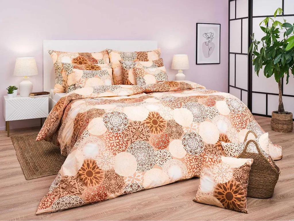 Housse de couette lin et coton Mandala beige pour lit 1 personne