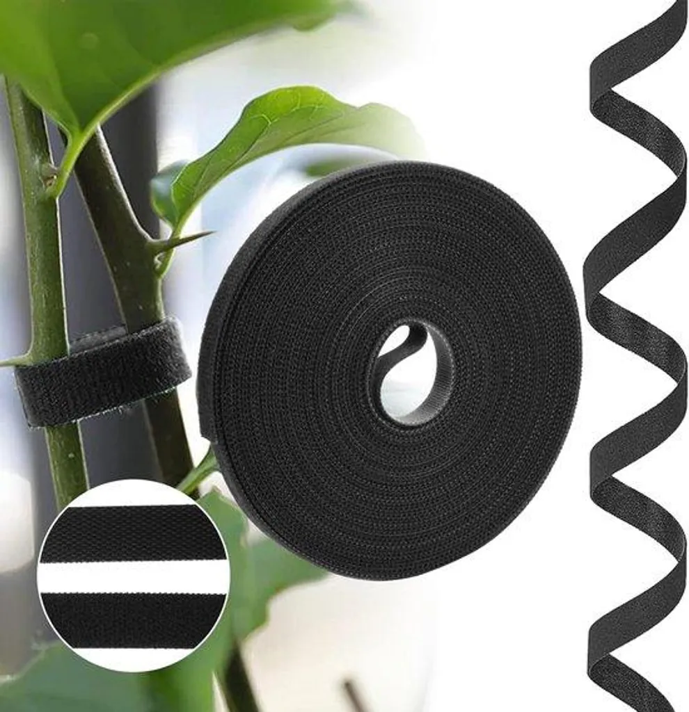 Attache Tuteur Jardin Noir 10m x 15mm - Ruban Auto-agrippant Double Face