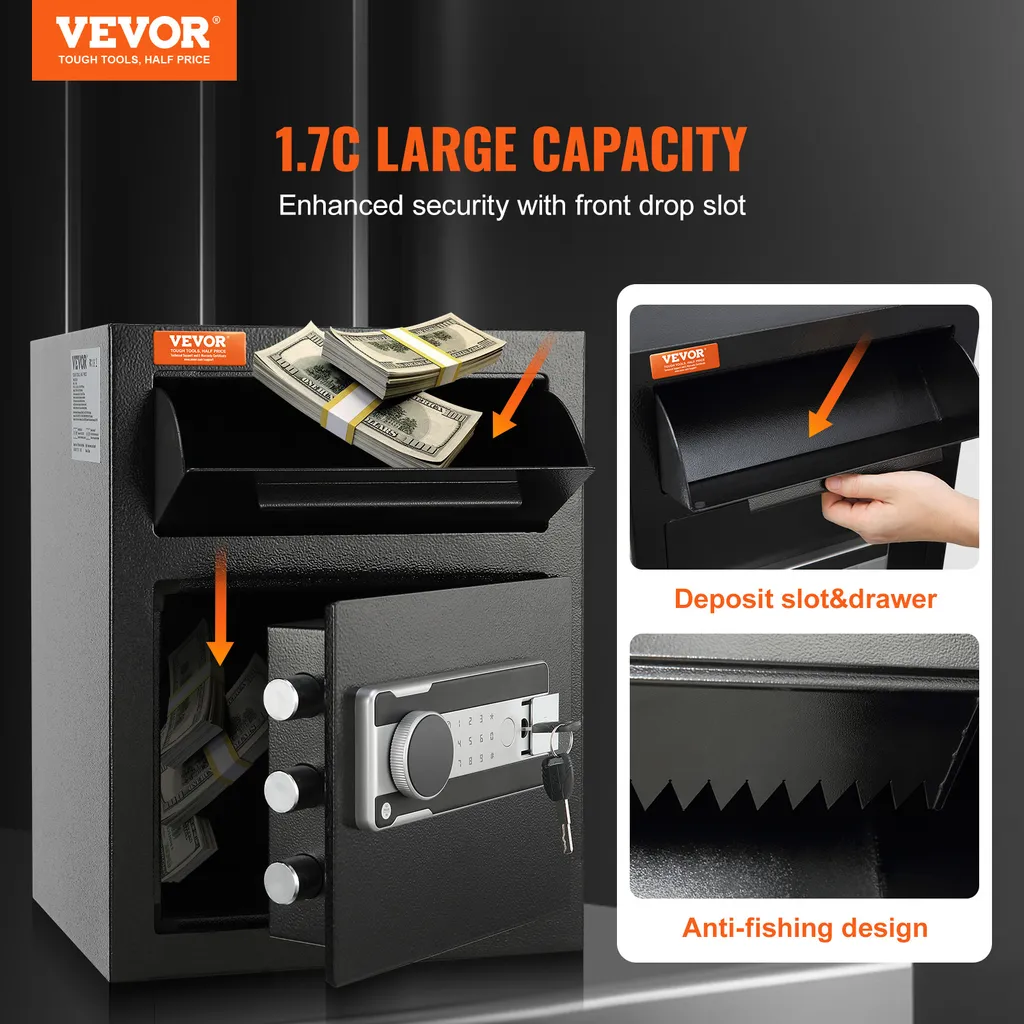 VEVOR Coffre-fort de Dépôt 1,7 L avec Fente de Versement et Code - 45cm
