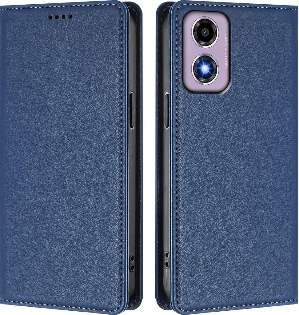 Handyhülle für Motorola Moto E14 / G04 / G04s / G24, Kunstleder Klapphülle Stoßfeste Magnetische Hülle mit Ständer Dunkelblau