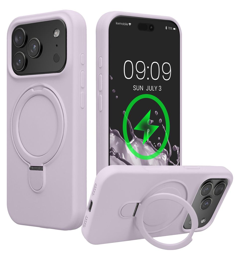 kwmobile Case mit Ringständer für Apple iPhone 17 Pro Hülle - kompatibel mit MagSafe - Silikon Schutzhülle mit Mikrofaser Innenfutter und Stän...