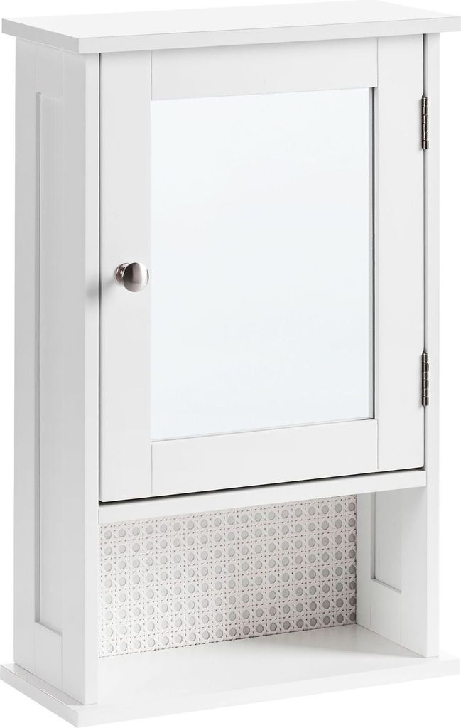 BELIANI Bad Spiegelschrank Weiß Holzwerkstoff 1 Türig 34x53 cm Wiener-Geflecht mit Offenem Regal Ablage Fächern Schmal Modern Skandi Badezimmer ...