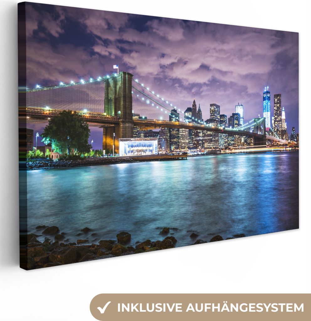 MuchoWow - Leinwandbilder - New York - Skyline - Stadt - Farben, Wandbild, Wanddeko Bilder Wohnzimmer, 90x60 cm