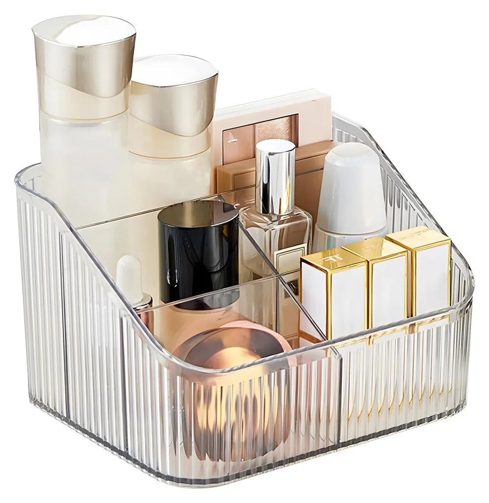 Rangement maquillage acrylique transparent à compartiments modulables