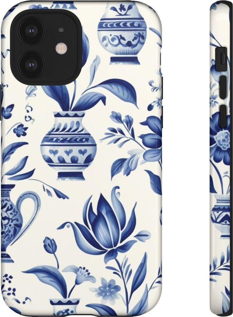Blaues Blumenmuster im Delft-Stil – Hülle Kompatibel mit iPhone 12