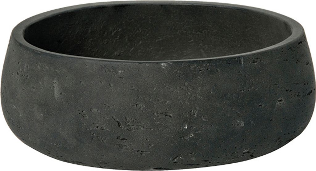 A dark gray, textured planter bowl shown from a slightly elevated side angle.