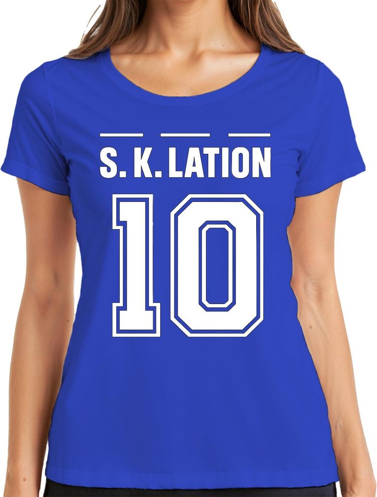 S K LATION 10 Trikot Fußball Mannschaft Party Saufen Feiern Sport Damen T-Shirt, Blau, XXL