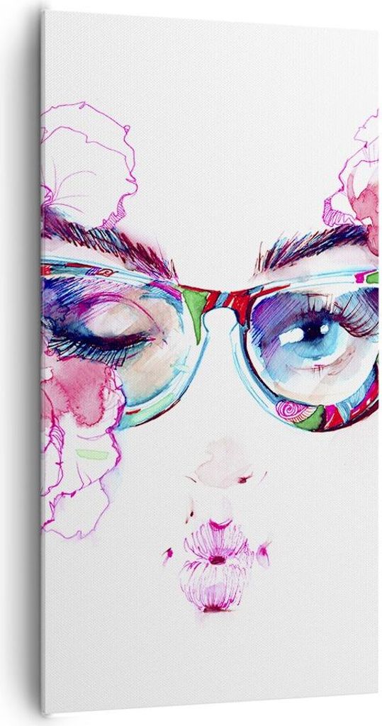 Bild auf Leinwand - Leinwandbild - Gläser Augapfel weiblich Farbe - 65x120cm - Wand Bild - Wanddeko - Leinwanddruck - Bilder - Kunstdruck - Wandde...