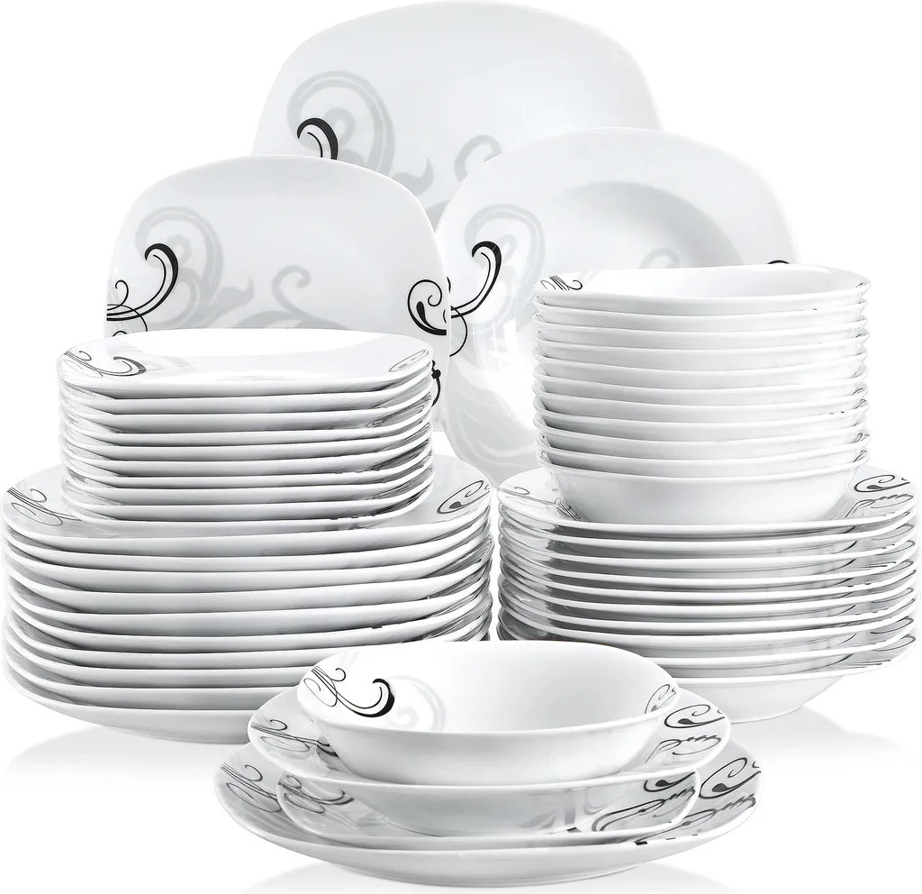 Service de table en porcelaine carrée design floral élégant - 48 pièces