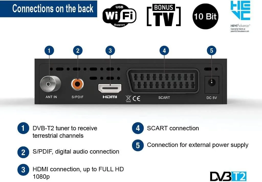Décodeur TNT HD DVB-T2 Edision Picco T265 H.265 HEVC avec Port USB - 9