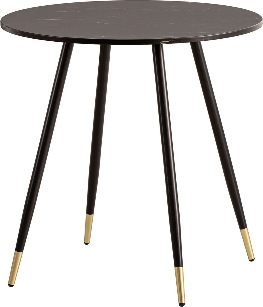 WOHNLING Esszimmertisch 75x75x76 cm Marmor-Optik Schwarz Esstisch Modern Küchentisch mit Metallbeinen Kleiner Speisetisch Esszimmer Rund
