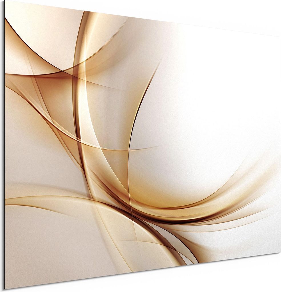 DEQORI Alu-Dibond Bild Weiß 60x40 cm 'Elegante Goldene Wellen' Wandbild Metall dünn