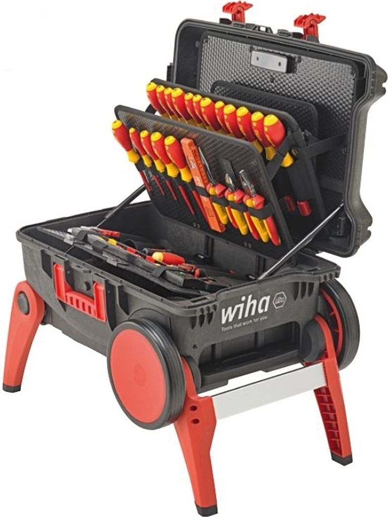 WIHA Werkzeugsortiment XXL III Elektriker 40-teilig PREMIUM Edition, Ausführung:Mobile Werkbank mit Mess- und Sägehilfe
