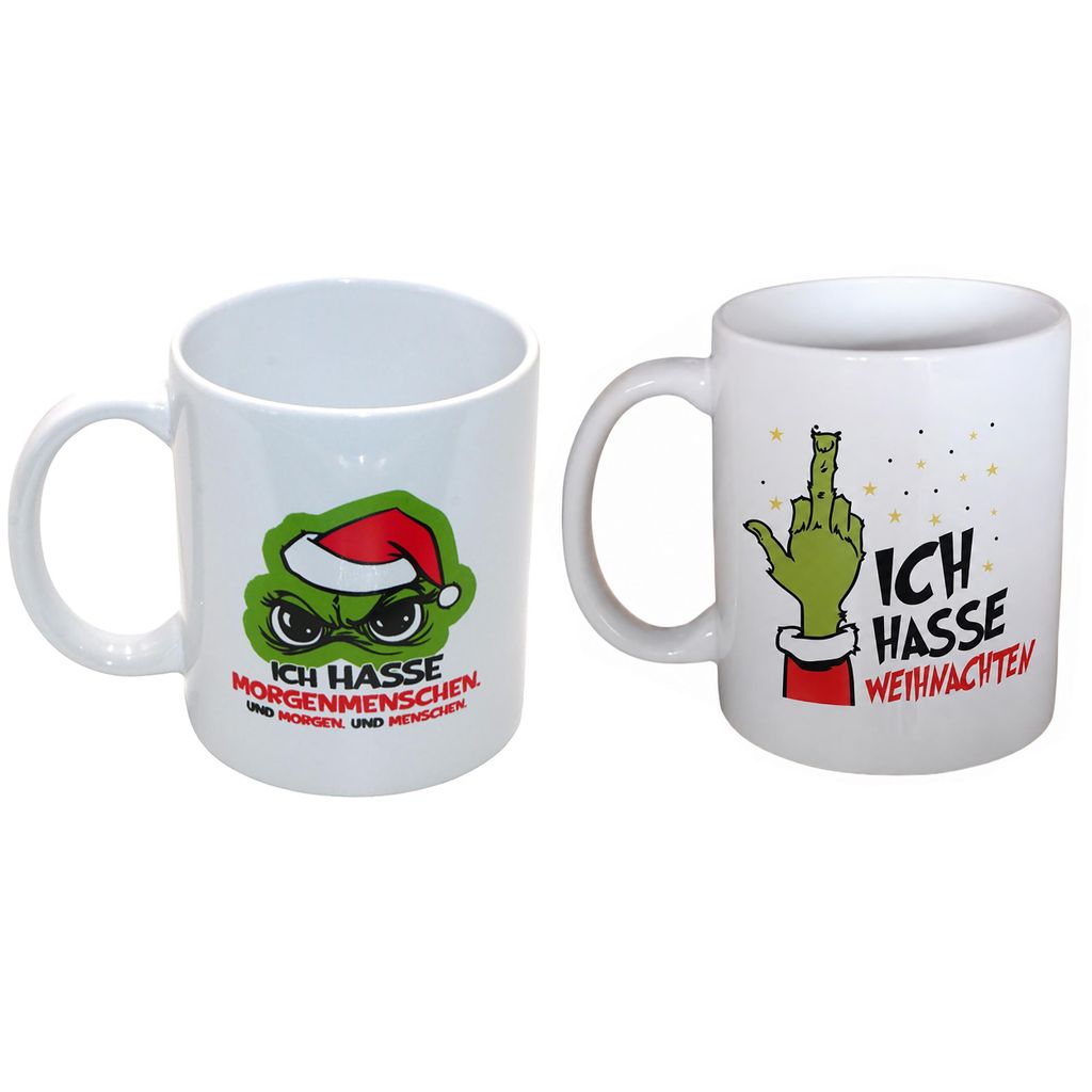 2-tlg. Set Tassen Weihnachten "Festtags-Muffel" Anti Weihnachts Geschirr Tassen witzig Weihnachten - Freche Tassen Weihnachten