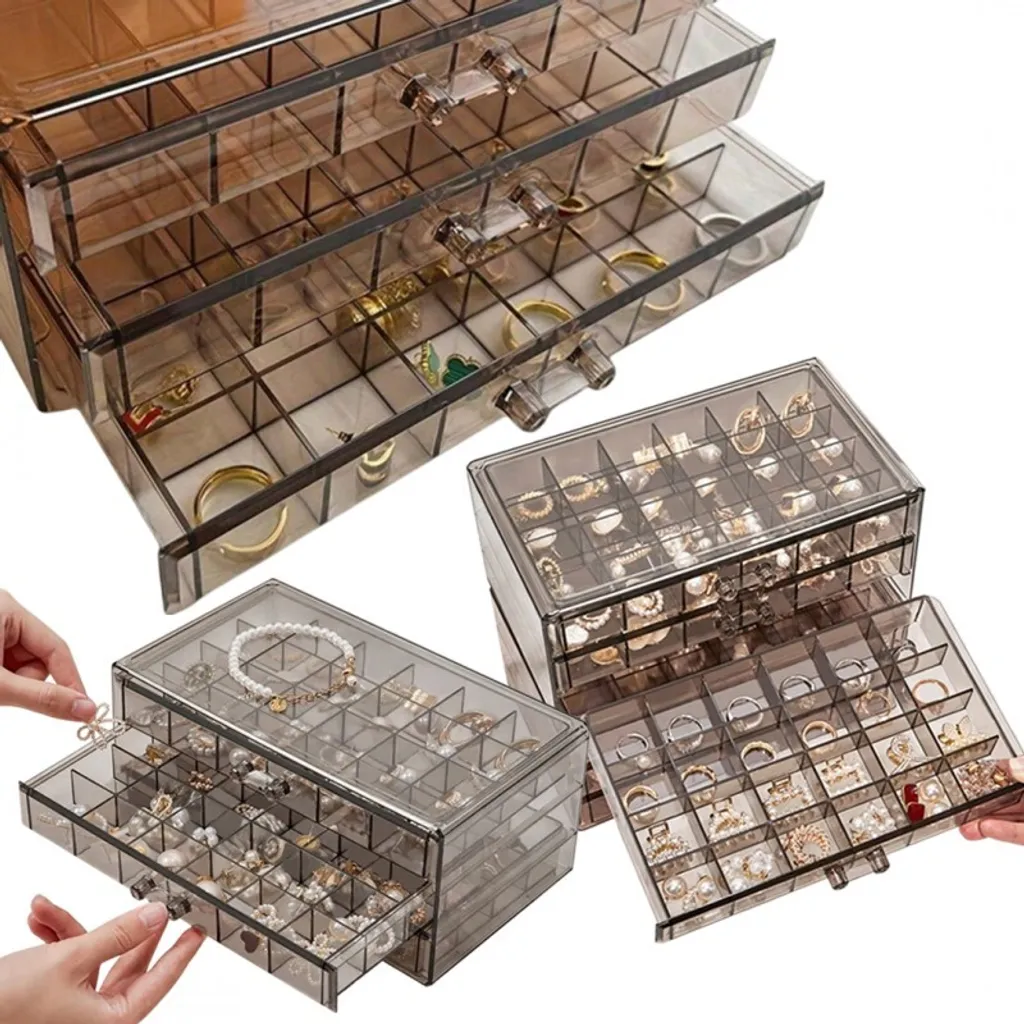 Boîte à bijoux anti-nœuds noire transparente à 72 cases pour tri facile