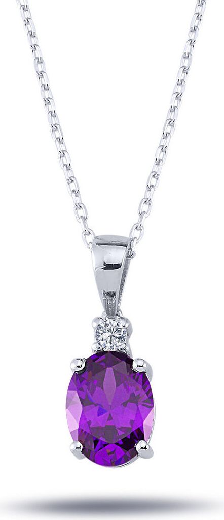 Halskette mit Ovalem Amethyst und Diamanten Produktbild 