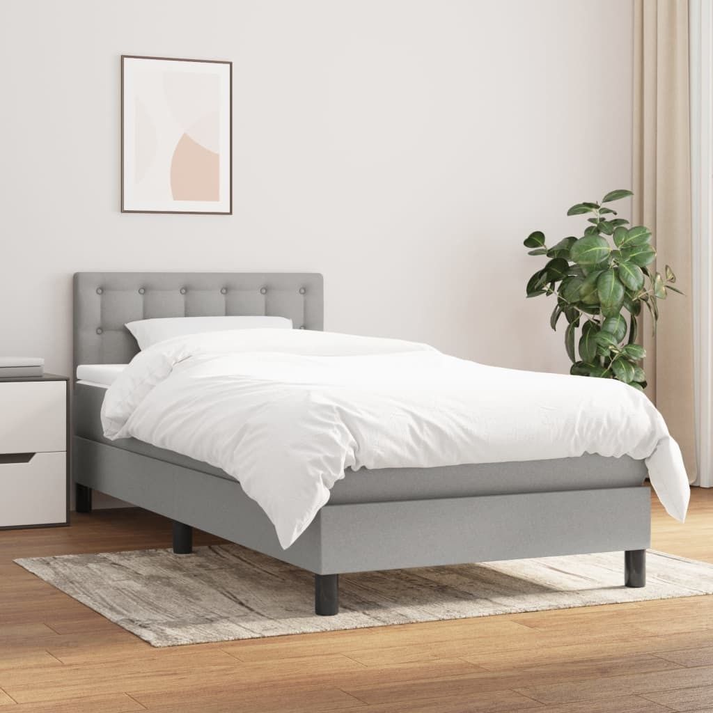 The Living Store Boxspringbett mit Matratze Hellgrau 90x200 cm Stoff
