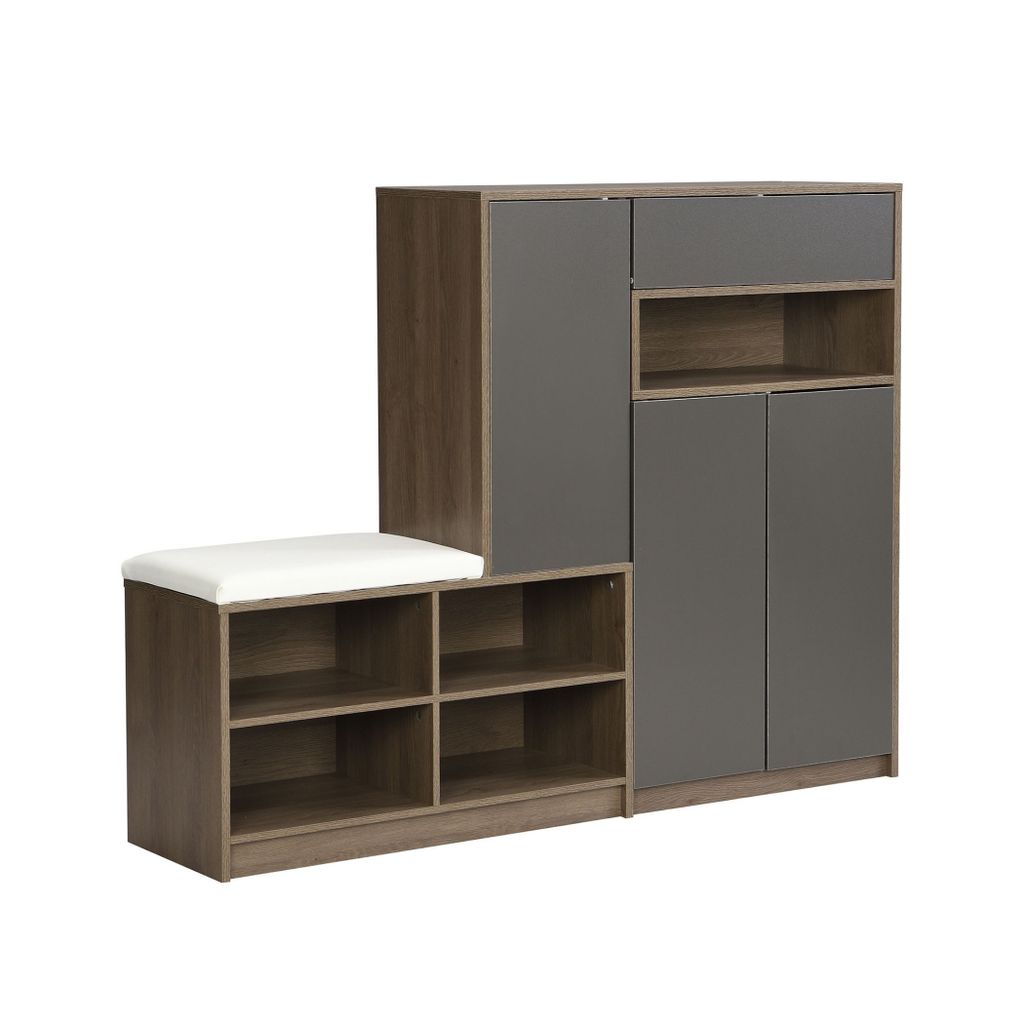 Schuhschrank mit Sitzbank, Platz für 25 Paar Schuhe, Verstellbare Regale, Kippsicherung, Grifflose Türen, Modernes Flurdesign, Grau