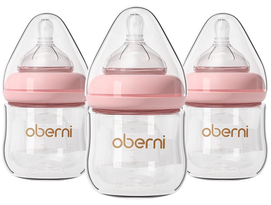 Lot de 3 biberons en verre anti-coliques, rose, 120 ml Image du produit 