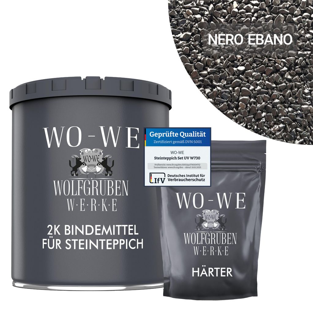 Steinteppich Set Marmorkies Bodenbeschichtung W730 Nero Ebano Schwarz 1-4mm - (25Kg) 2qm