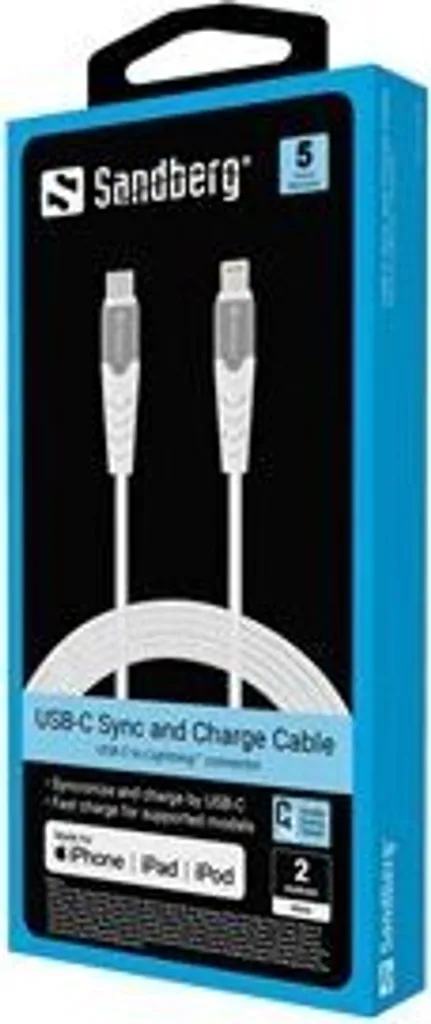 Câble USB-C Lightning MFI Sandberg 2M - Charge PD et transfert rapide - 2