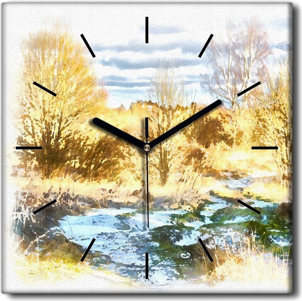 Coloray Uhr auf Leinwand 30x30 cm Wand Uhr Dekoration Wohnzimmer Segeltuch schwarze Hände -Las Landschaft. See