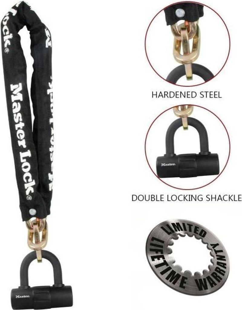 Fahrradschloss Kette Master Lock Mini U Stahl, 90 cm x 10 mm, Sold Secure Gold , 4 Schlüssel