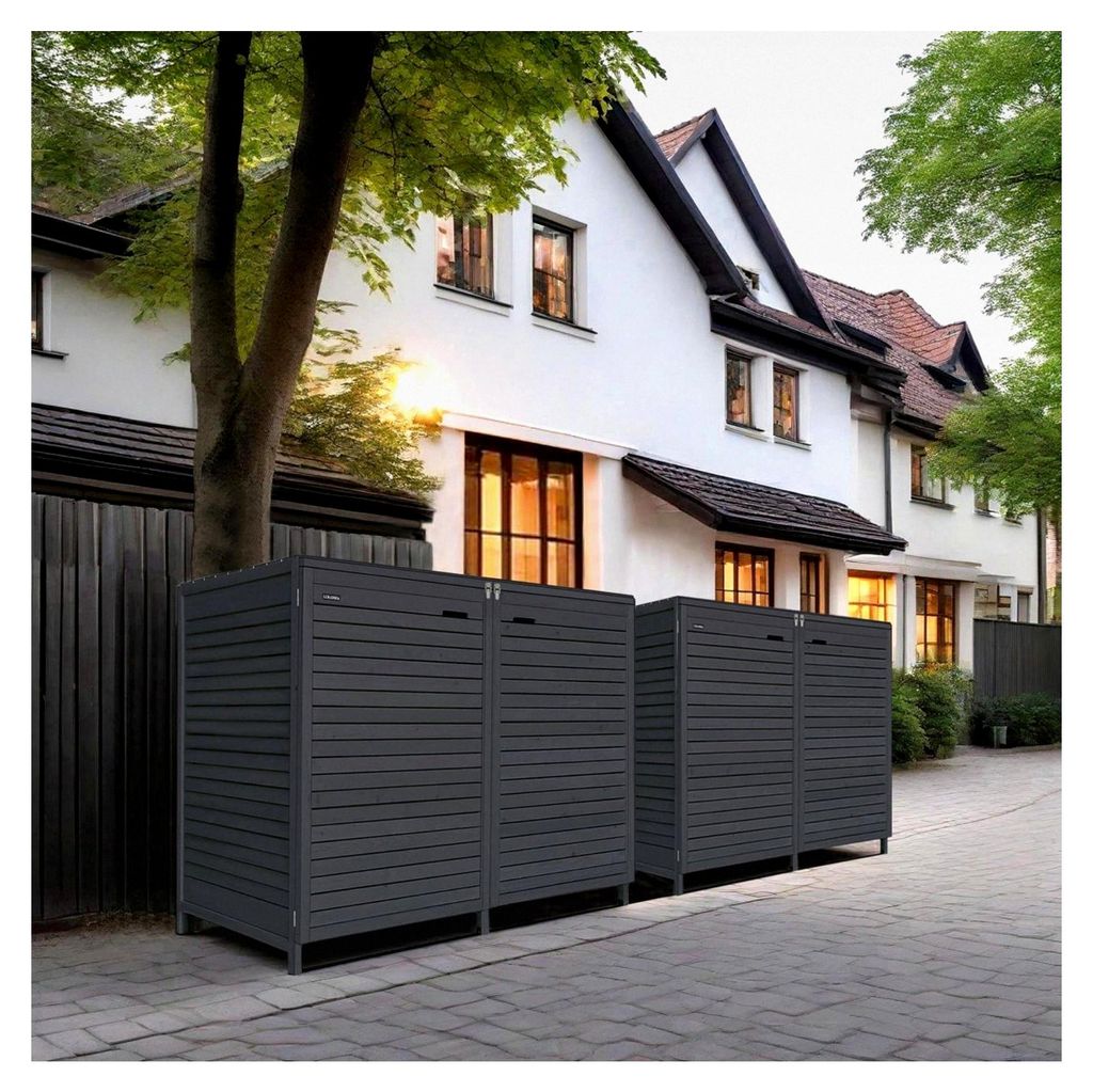 Mülltonnenbox aus imprägniertem Holz in Anthrazit für 240L Mülltonnen