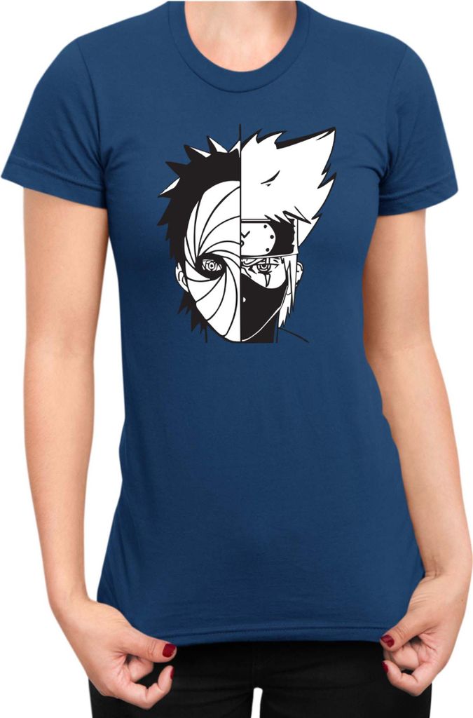 Damen T-Shirt Naruto Kakashi Vs Obito, Lady XL / Dunkelblau